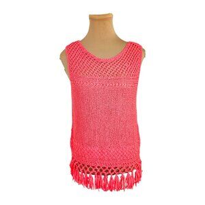 Lilly Pulitzer Hot Pink Neon Knit Fringe Top Sz S